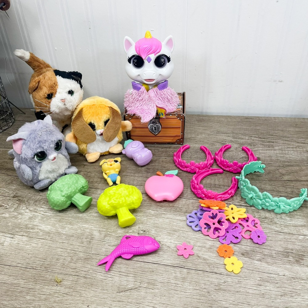 FurReal Friends Calico Cat Plush Unicorn Interactive Toy Lot with Accessories